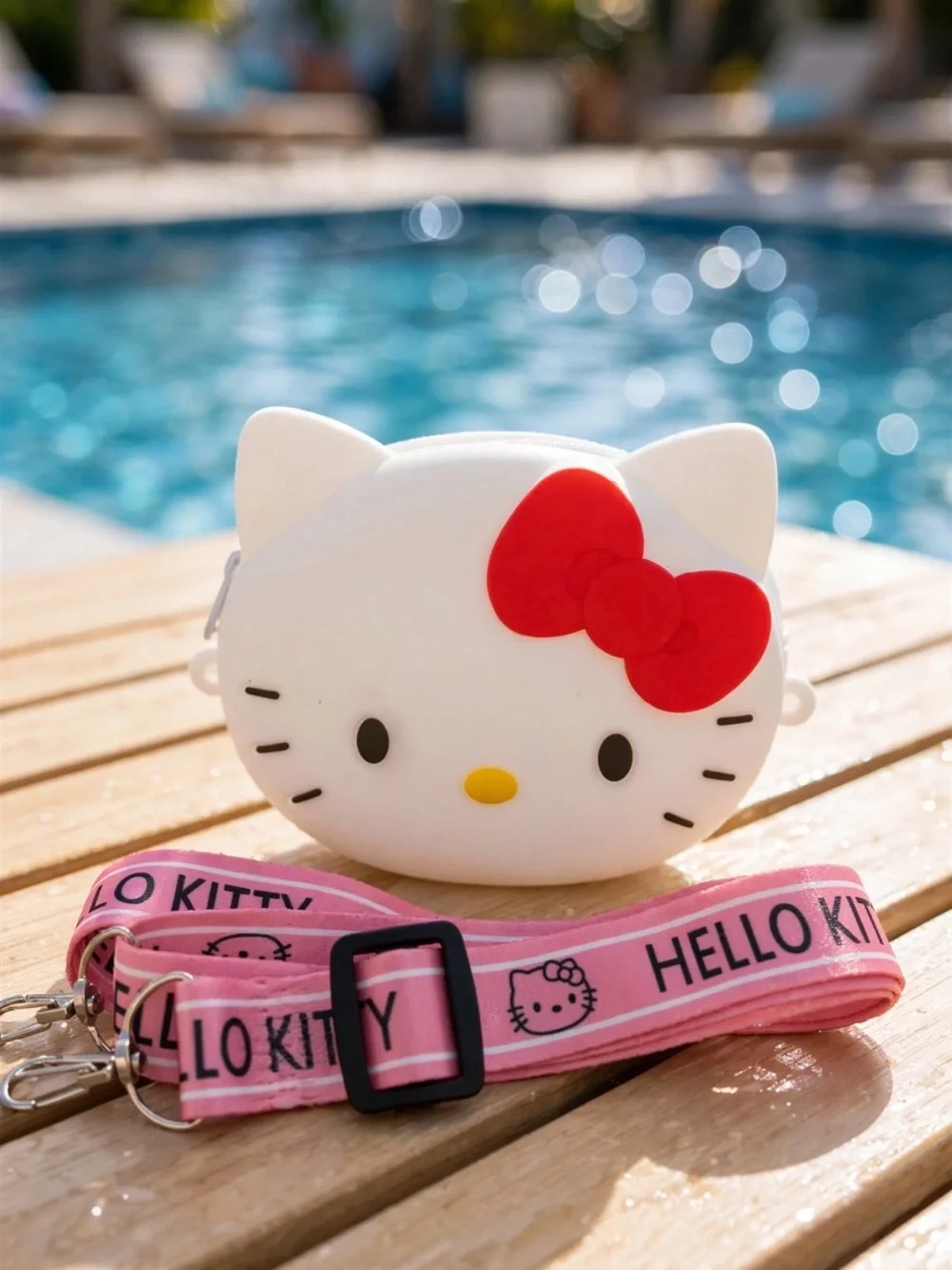 Hello Kitty White Crossbody Pouch with Red Bow and Pink Strap
